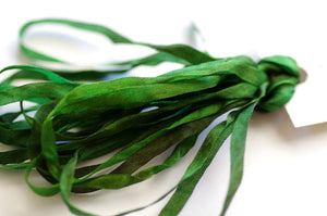 Silk Ribbon 4mm Green Leaves
